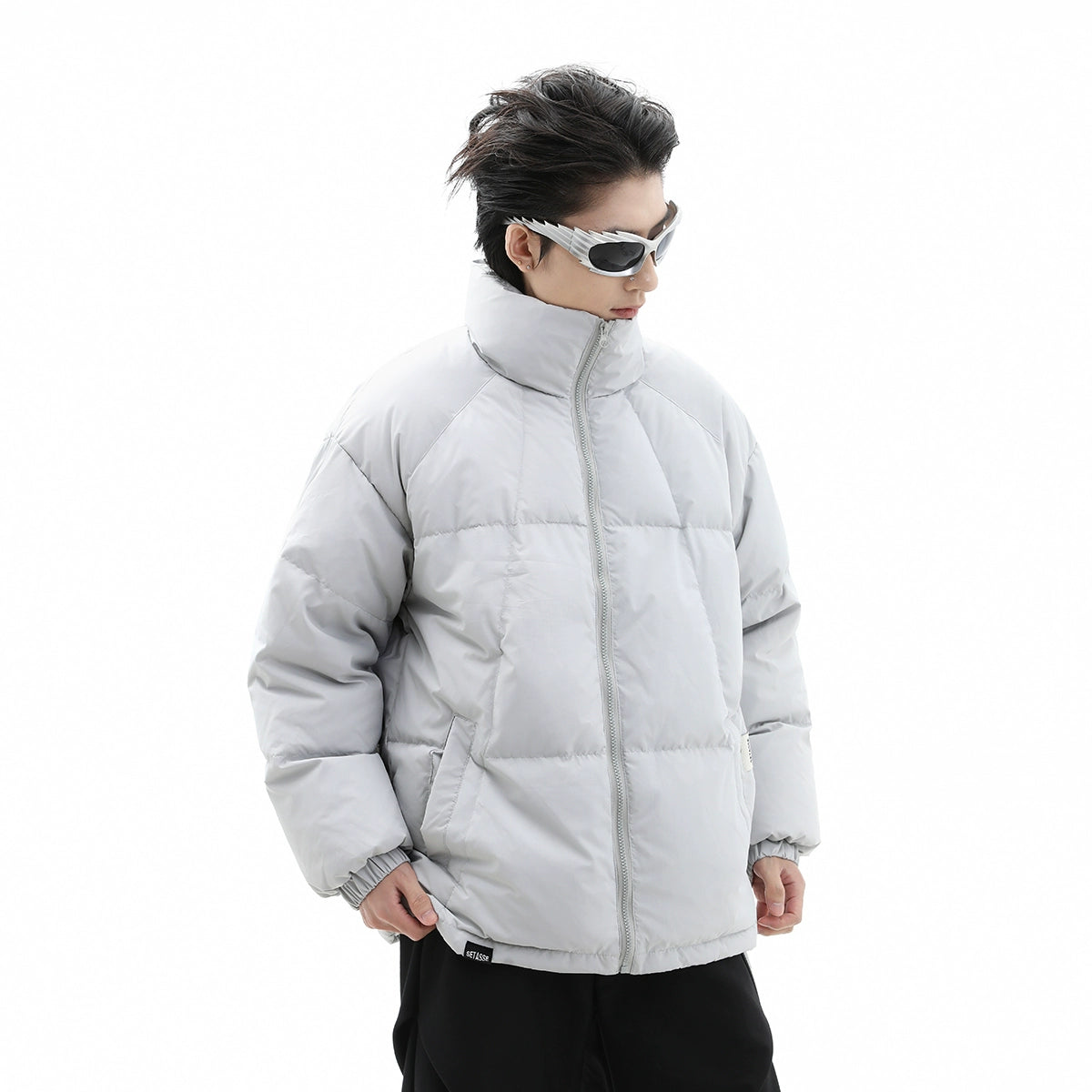 Oversize White Duck Down Standing-Collar Puffer Jacket WN10293