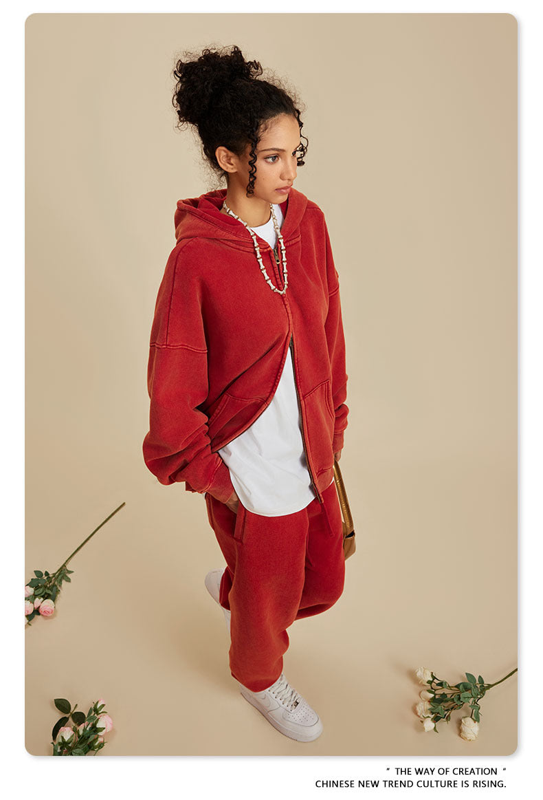 Oversize Washed Zipper Hoodie WN6461