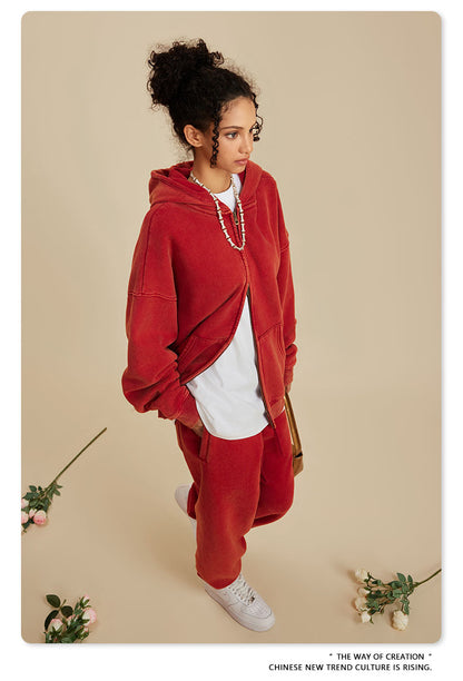 Oversize Washed Zipper Hoodie WN6461