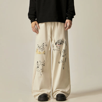 Graffiti Print Design Straight Leg Pants WN8969