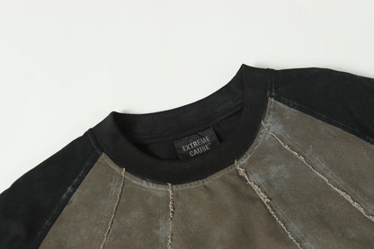 Washed Raw-Edge Splice Short Sleeve T-Shirt WN25743