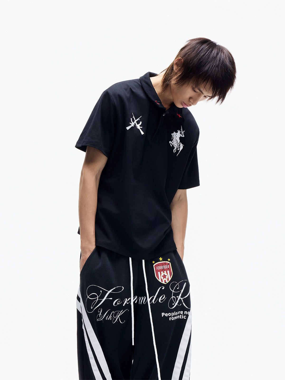 Star Embroidery Chest PrintShort Sleeve Polo Shirt WN27352