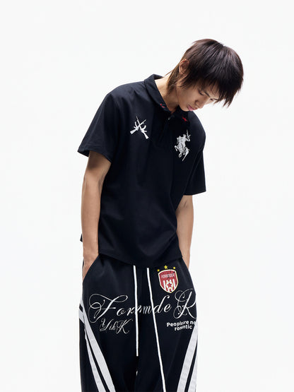 Star Embroidery Chest PrintShort Sleeve Polo Shirt WN27352