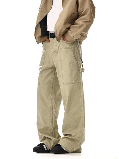 Patchwork Washed Wide-Leg Straight Cargo Denim Jeans WN15134