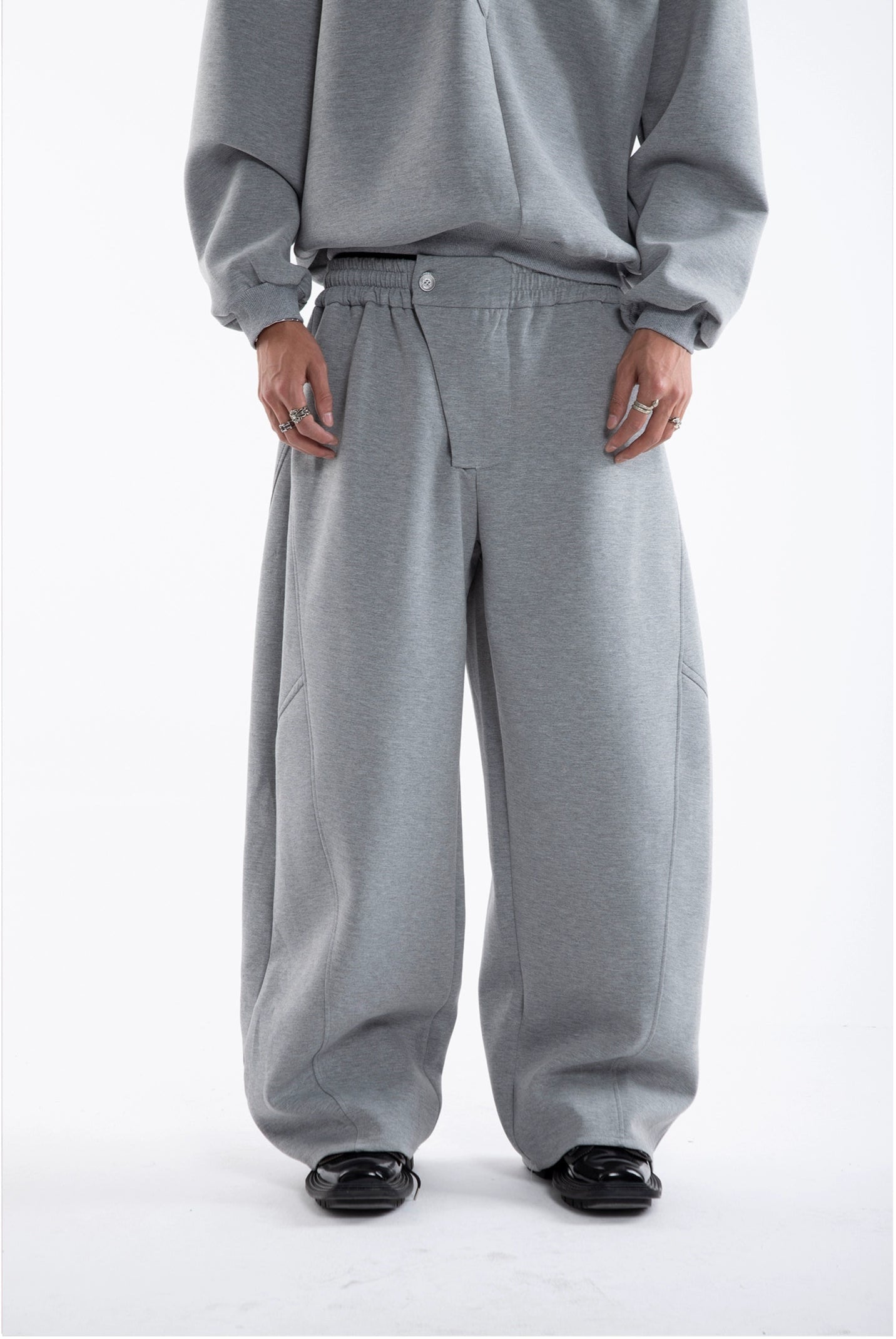 Multi-Button Zipper Hoodie & Wide Leg Sweatpants Setup WN20645