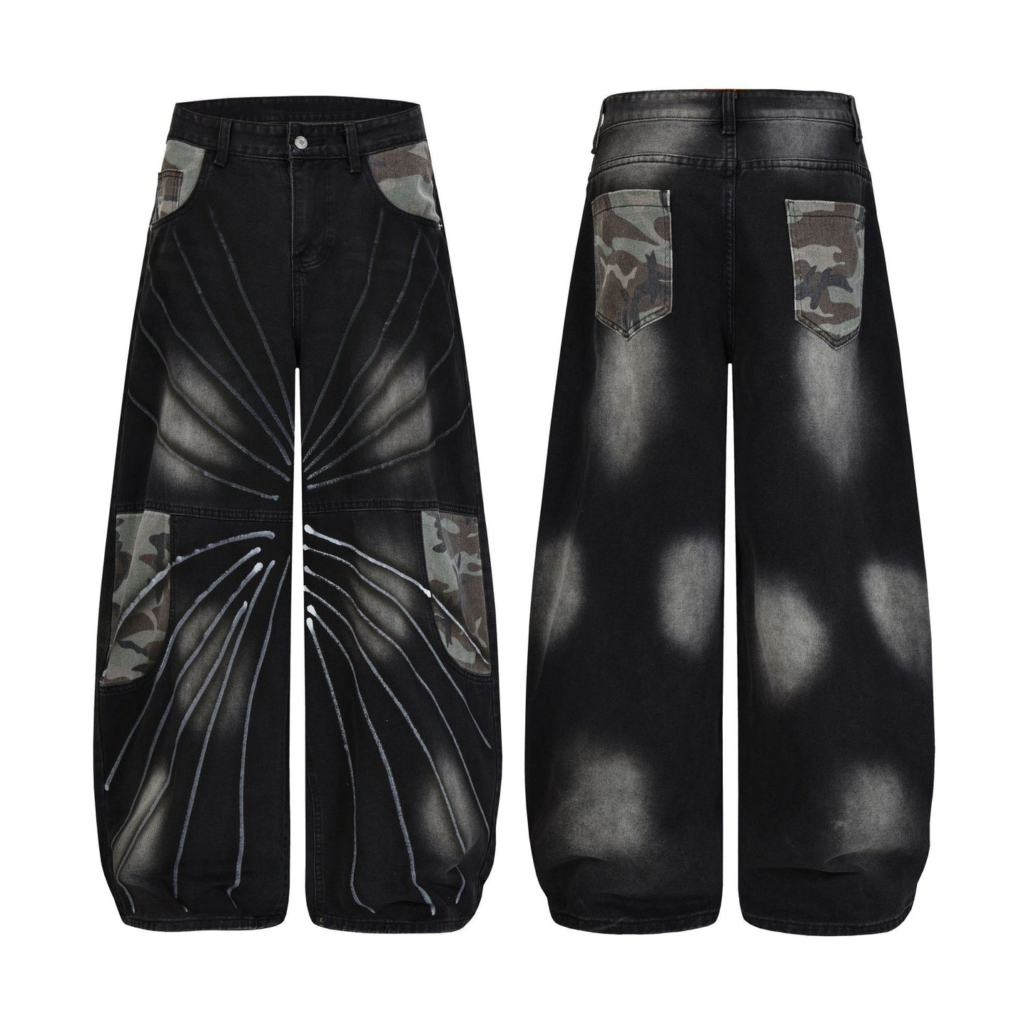 Butterfly Print Camouflage Wide Leg Denim Jeans WN25492