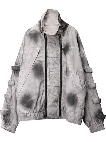 Tie-Dye Wash Double Zip High-Neck Oversize Jacket WN22371