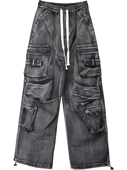 Multi Pocket Wash Damage Denim Jeans WN22308