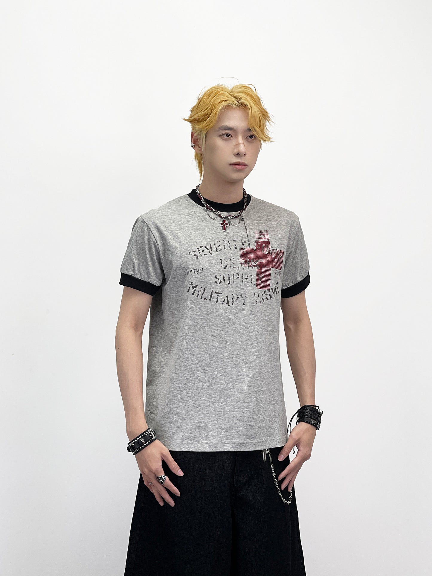 Cross Letter Print Short Sleeve T-Shirt WN24284
