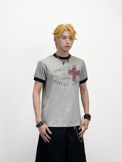 Cross Letter Print Short Sleeve T-Shirt WN24284