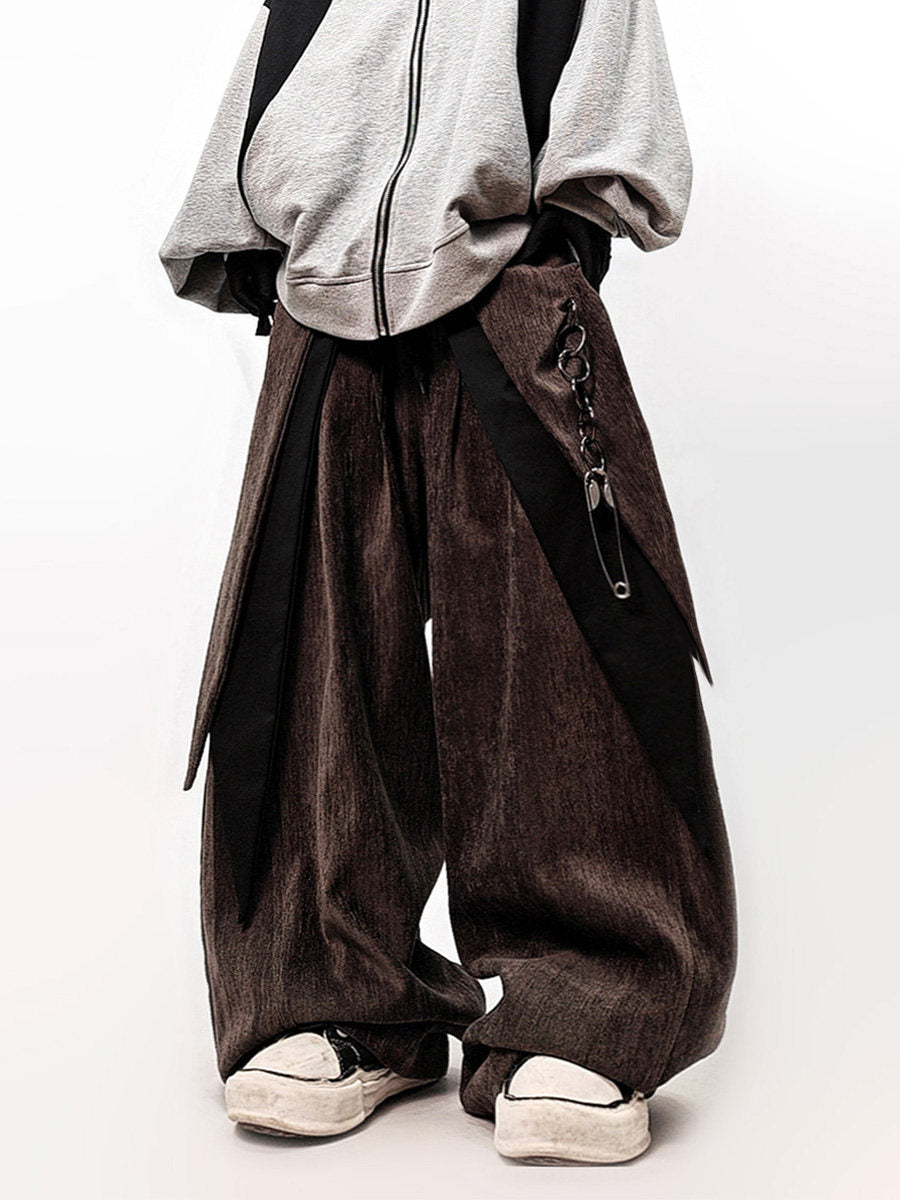Fake Layered Curved Cut Wide Leg Cargo Pants WN23981