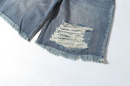 Washed Damage Denim Half Jeans WN26149