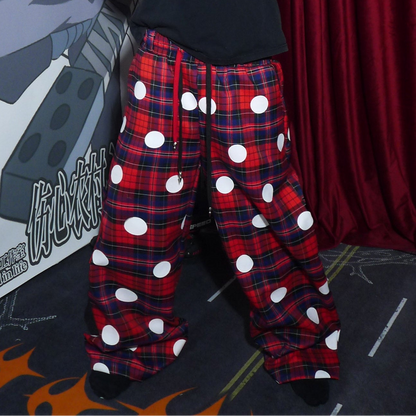Plaid Polka Dot Drawstring Wide Leg Pants WN27378