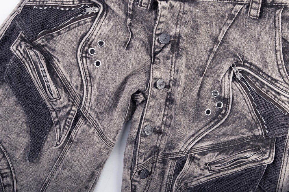 Double Waist Washed Panel Detail Wide Leg Denim Jeans WN27973