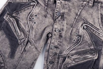 Double Waist Washed Panel Detail Wide Leg Denim Jeans WN27973