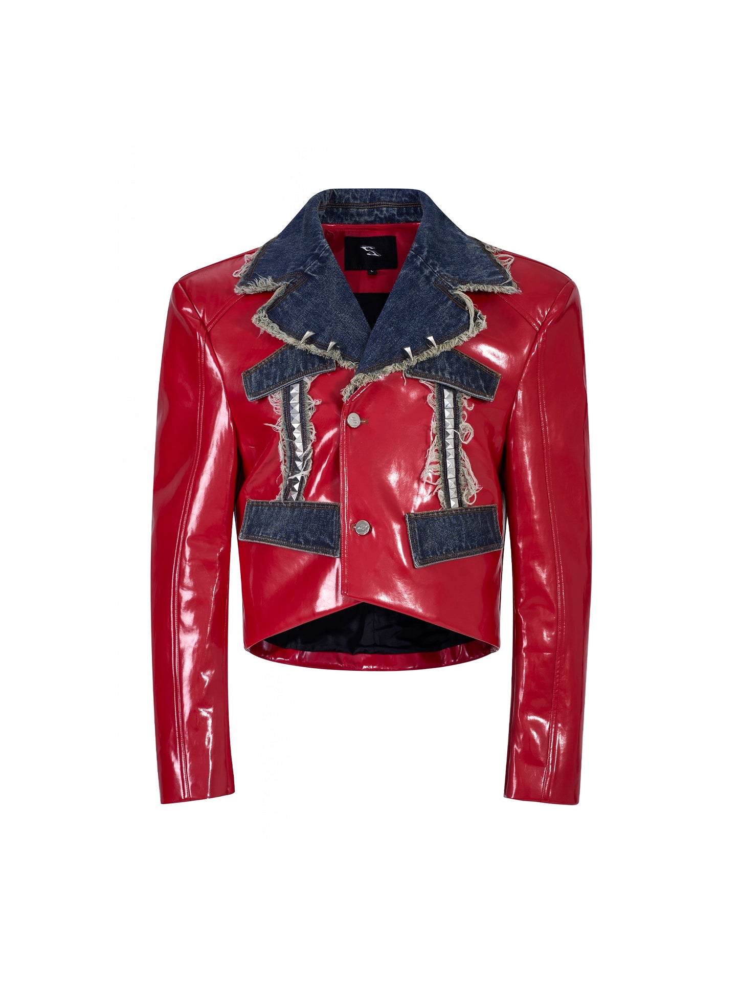 Studs Denim Mix PU Leather Jacket &  Flare PU Leather Pants Setup WN21761