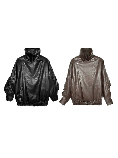 Standing-Collar PU Leather Jacket WN21195