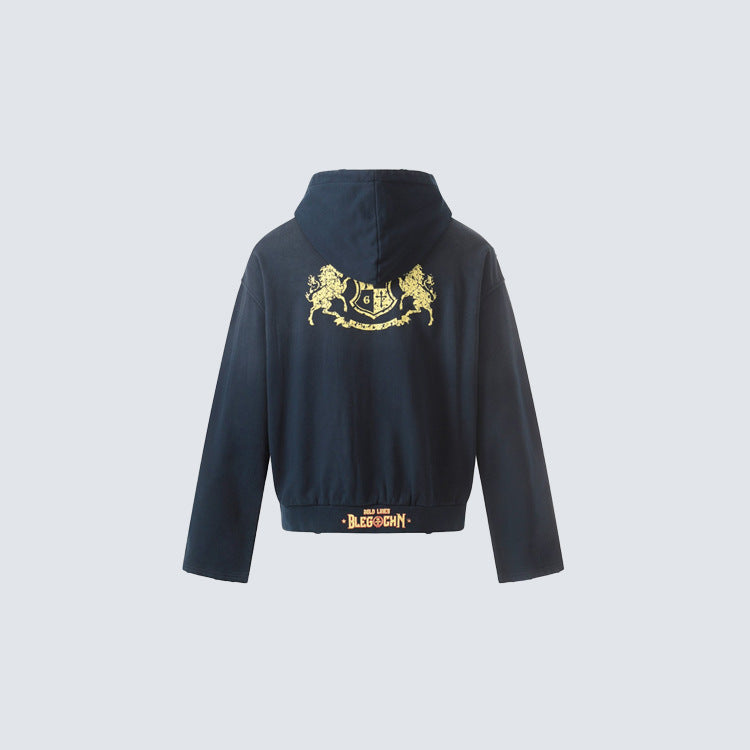 Damage Foil Print Short Zipper Hoodie WN27955