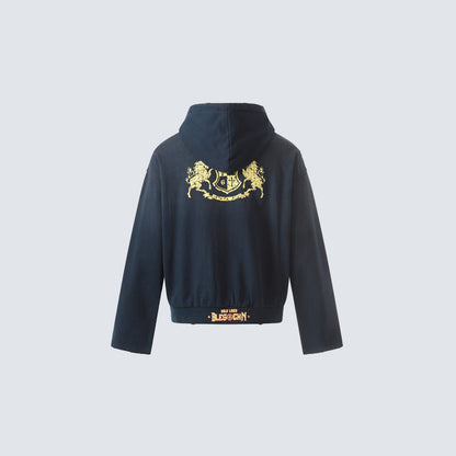 Damage Foil Print Short Zipper Hoodie WN27955