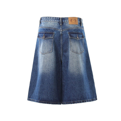 Denim Wash Wide Leg Half Pants WN25644