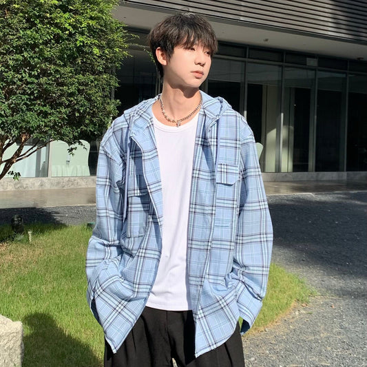 Check Hooded Long Sleeve Shirt WN25205