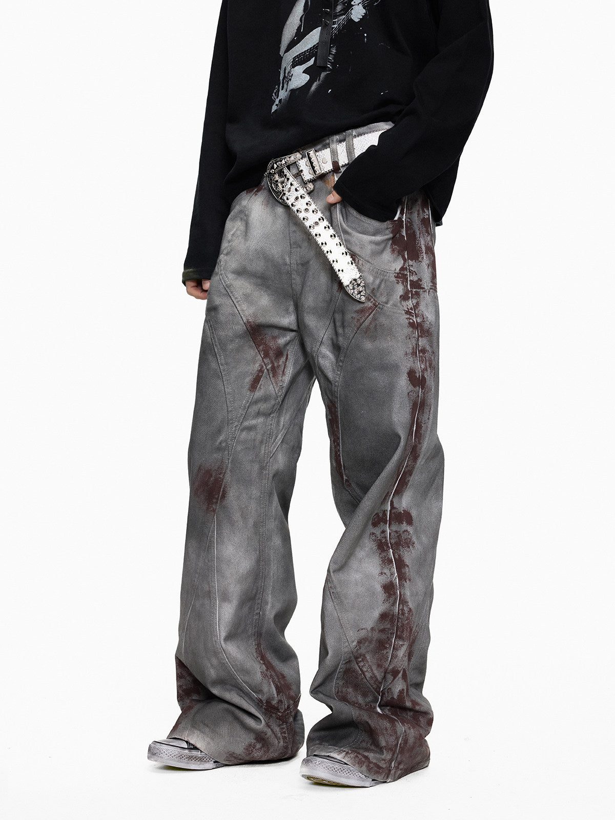 Stain Dye Seam Flare Denim Jeans WN27314