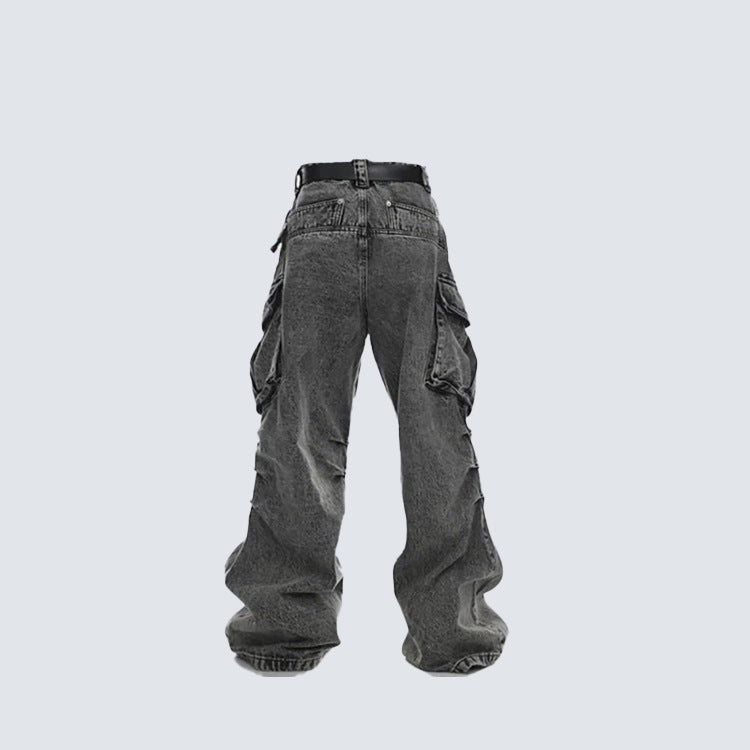 Washed Stacked Wide Leg Cargo Denim Jeans WN27943