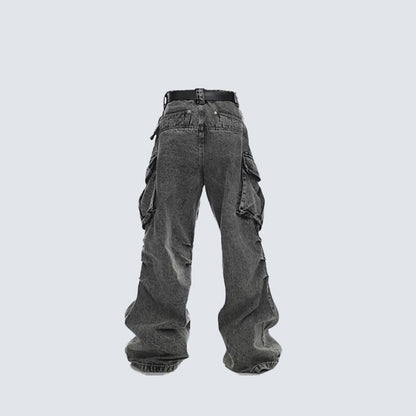 Washed Stacked Wide Leg Cargo Denim Jeans WN27943