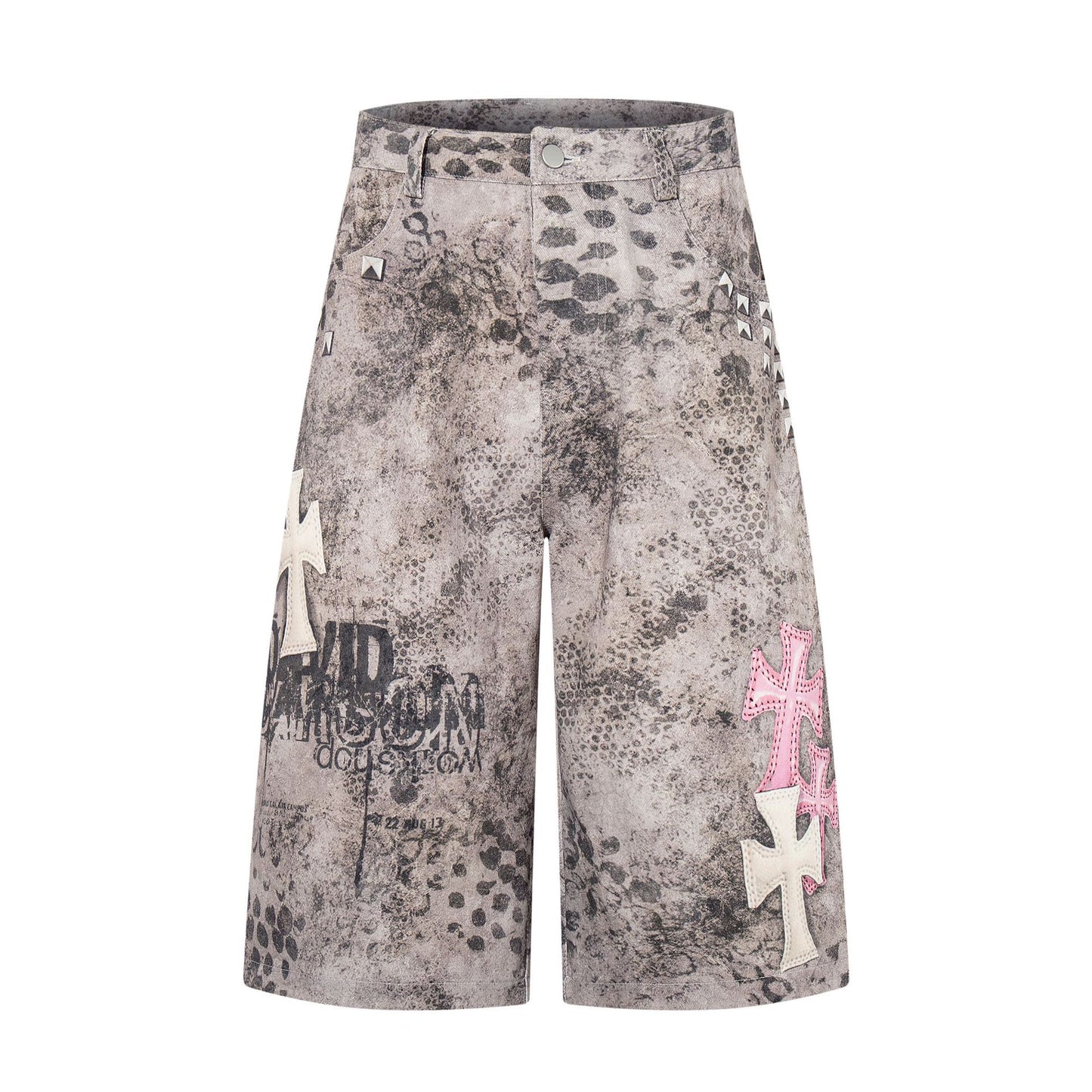 Camo Cross Graphic Denim Shorts WN25614