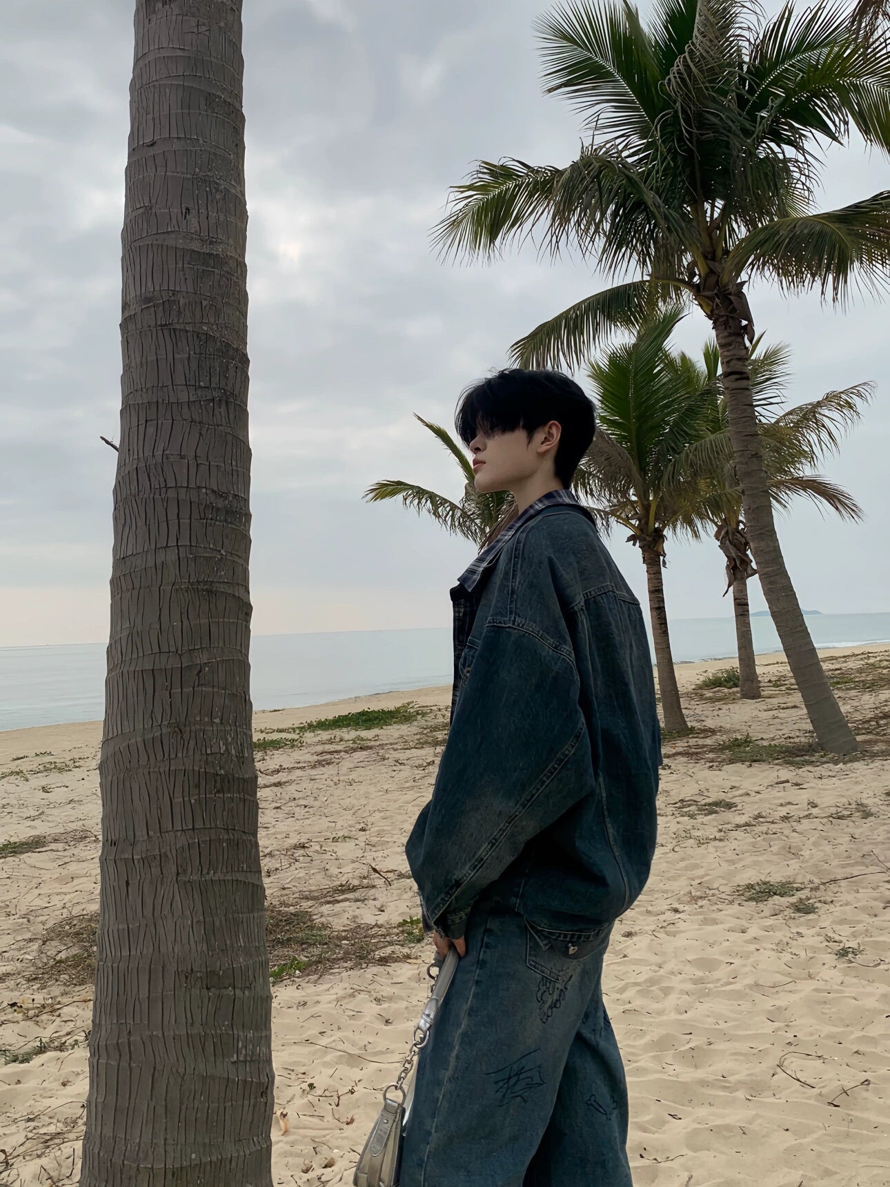 Plaid Patchwork Oversize Denim Jacket WN19769