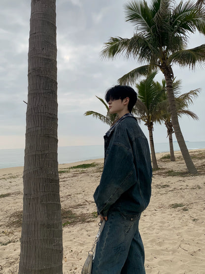 Plaid Patchwork Oversize Denim Jacket WN19769