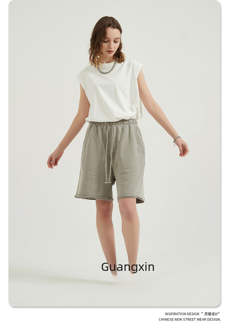 Washed Vintage Raw Edge Short Sweatpants WN6628