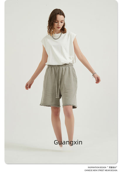 Washed Vintage Raw Edge Short Sweatpants WN6628