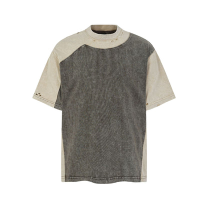 Washed Damage Patchwork Short Sleeve T-Shirt WN25685