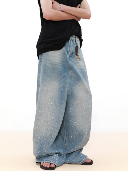 Rhinestone Wide Leg Denim Jeans WN8341