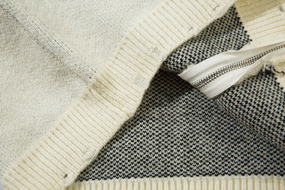 Jacquard Zipper Detail Knit Sweater WN11451