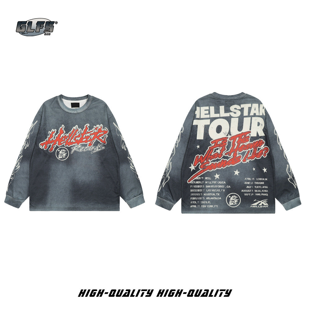 Washed Gradient Letter Print Long Sleeve T-Shirt WN26477