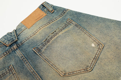Dirty Washed Curved Wide Leg Denim Jeans WN25914