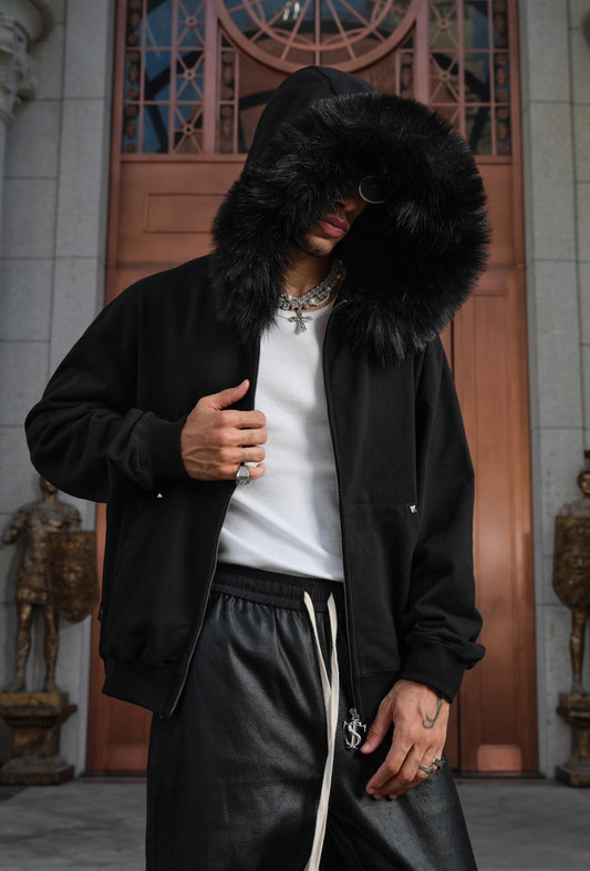 Detachable Fake Fur Collar Zipper Hoodie WN11976