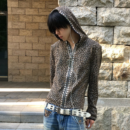 Leopard Back Logo Print Zipper Hoodie WN27242