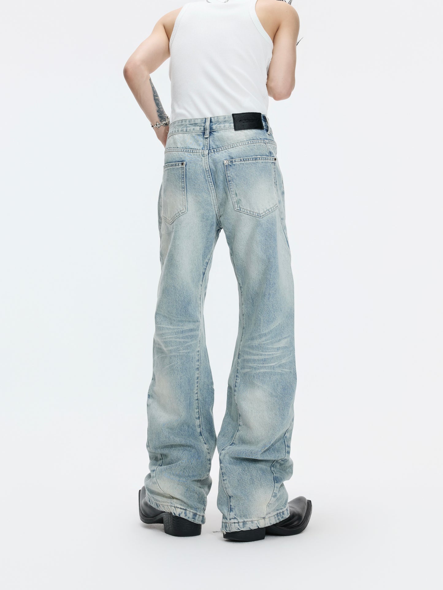 Gradient Wash Whisker High-Waist Wide Leg Denim Jeans WN27005