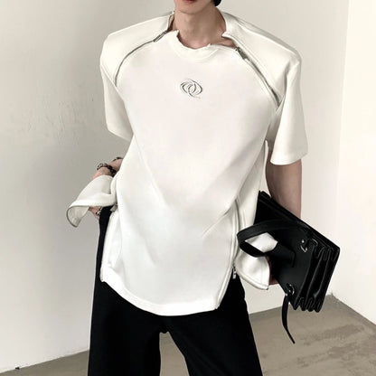 Zipper Design Shoulder-pad Short Sleeve T-Shirt WN20351
