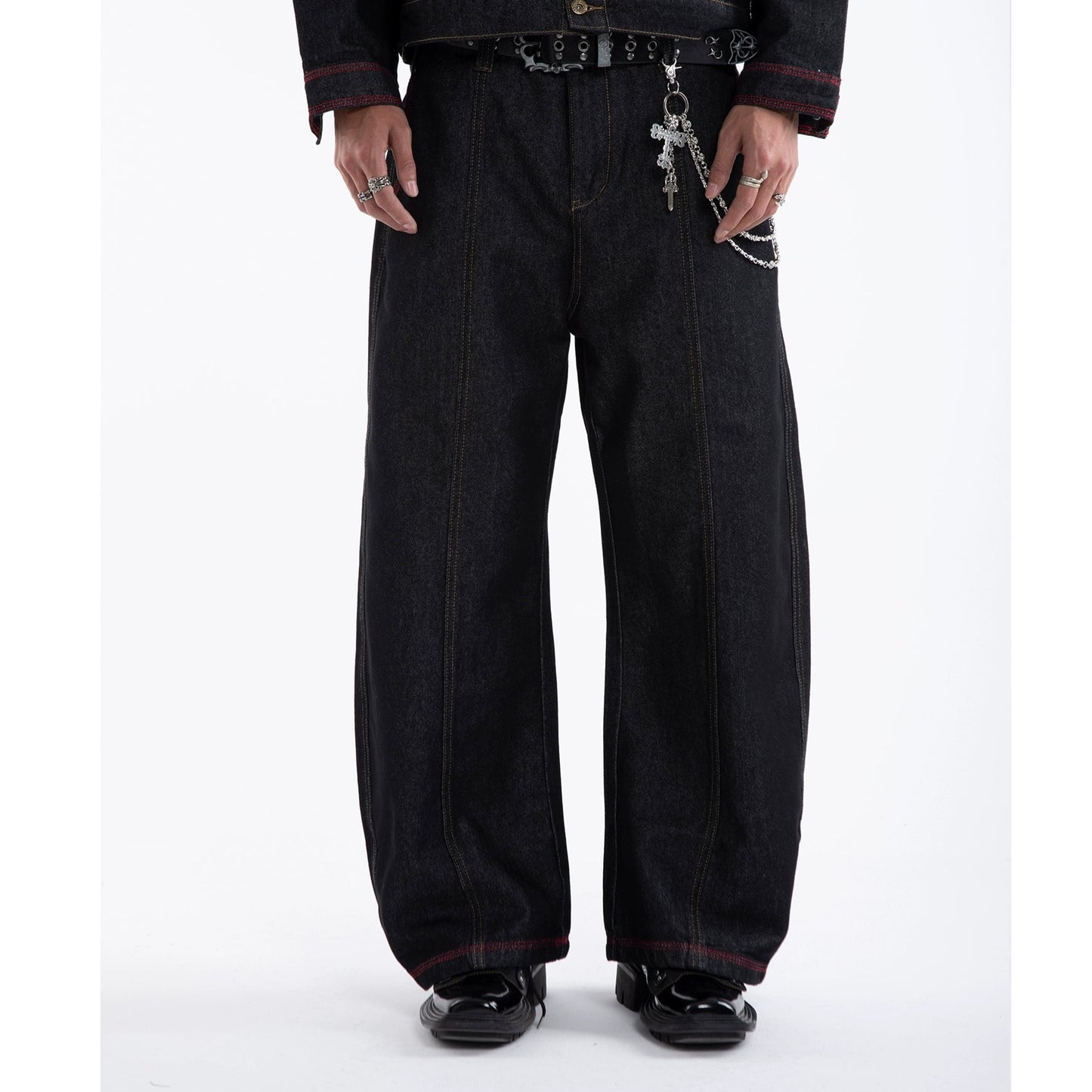 Standing-Collar Washed Denim Jacket & Denim Jeans Setup WN20655