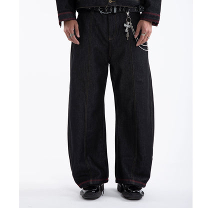 Standing-Collar Washed Denim Jacket & Denim Jeans Setup WN20655