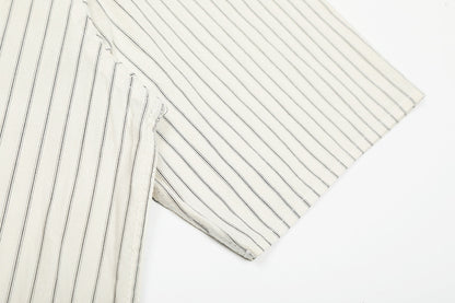 Embroidery Striped Turn-Down Collar Short Sleeve Shirt WN18537