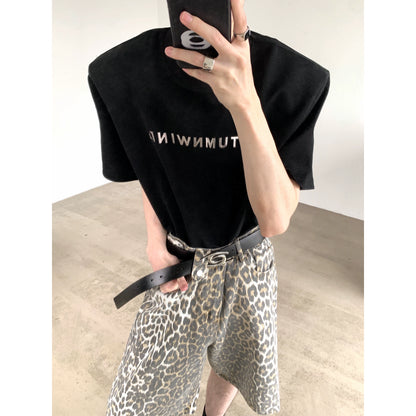 Metal Letter Design Shoulder Pads Short Sleeve T-shirt WN7059