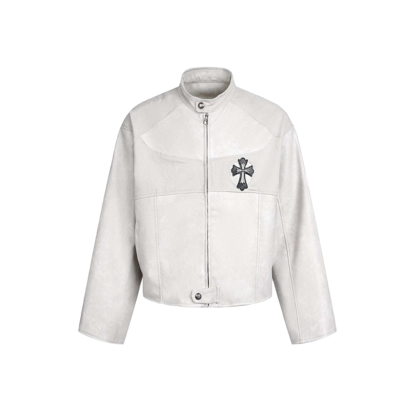 Cross Patchwork Oversize PU Leather Jacket WN23034