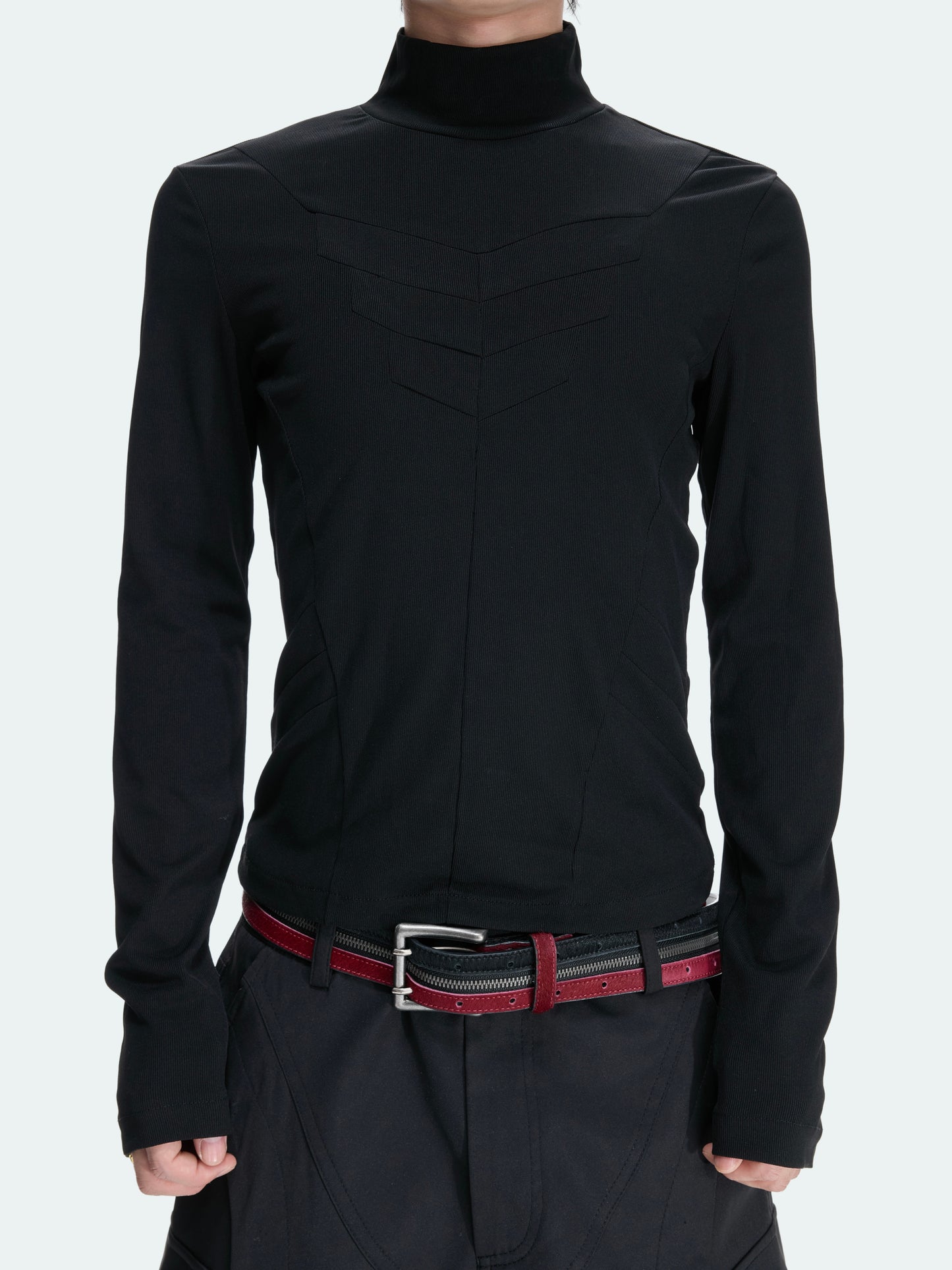 High-Neck Structured Stretch Cropped Long Sleeve T-Shirt WN27039