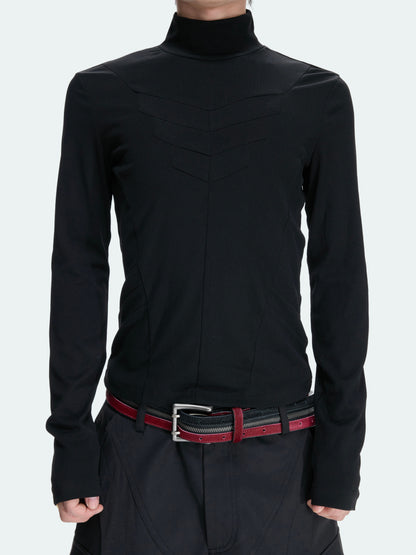 High-Neck Structured Stretch Cropped Long Sleeve T-Shirt WN27039