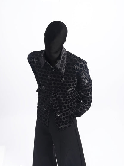 Polka Dot Design Shoulder-Pad Long Sleeve Shirt WN23776